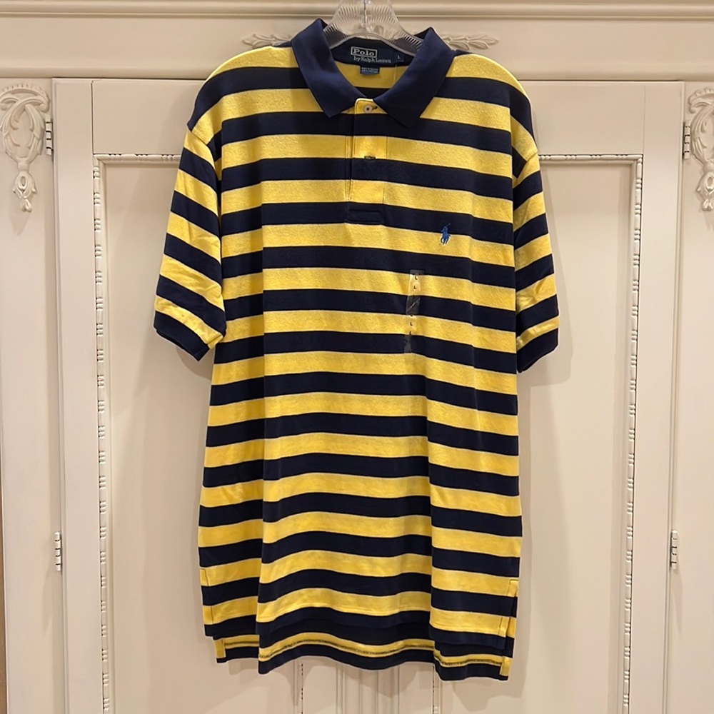 Polo by Ralph Lauren 100% Cotton Polo - Yellow & Navy Stripe